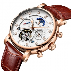 Genuine leather luxury business waterproof automatic mechanical movement wrist watch 