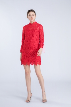 Red lace shift dress 
