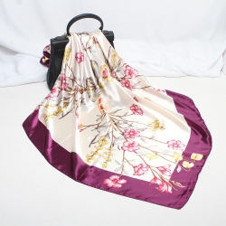 Print silk smooth look charmeuse square scarf