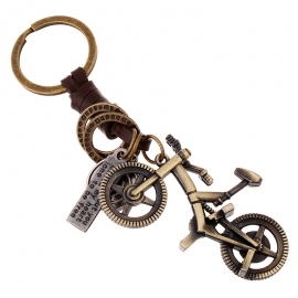 Creative keychain men and women small gift alloy bicycle retro woven cowhide keychain leather pendant