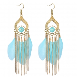 European and American new ethnic style earrings dripping feather earrings jewelry chain fashion earrings wholesale