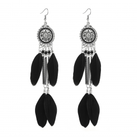 Hot selling earrings, European and American ethnic style long feather earrings, carved oil dripping tassel earrings wholesale