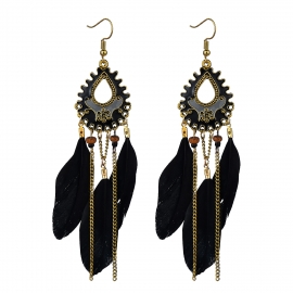 Cross-border fashion European and American feather earrings, ethnic style long earrings
