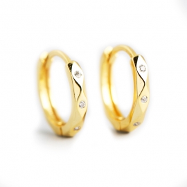 Gold earrings S925 sterling silver INS wind geometry diamond face punk wind ear buckle earrings jewelry