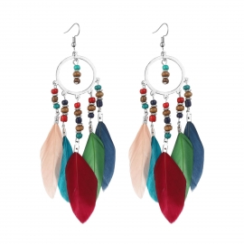 eBay Amazon Hot Selling European and American Round Ethnic Feather Earrings