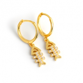 Light luxury gold diamond fish bone s925 sterling silver earrings