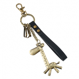 Giraffe Retro Leather Keychain Girls Bag Pendant Leather Car Key Pendant