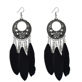 New European and American retro earrings, carved atmospheric feather earrings jewelry, fashionable ethnic style exaggerated earrings wholesale