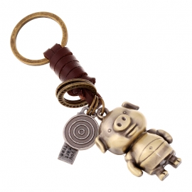 Woven leather rope car keychain male and female couple key ring alloy cartoon animal creative leather pendant