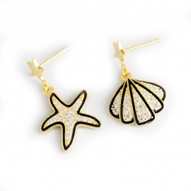 Light luxury gold diamonds exaggerated shell starfish s925 sterling silver earrings earrings female