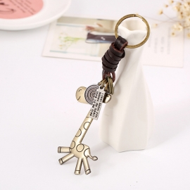Retro cowhide keychain bronze cute giraffe leather keychain creative small gift