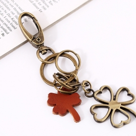 Four-leaf clover leather key chain