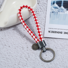 Hand-woven PU leather rope key ring