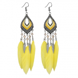 European and American drop-shaped temperament feather earrings cross-border bohemian ethnic earrings