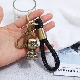 Bronze brushed braided leather rope key chain couple key ring men and women car key chain gift hand rope