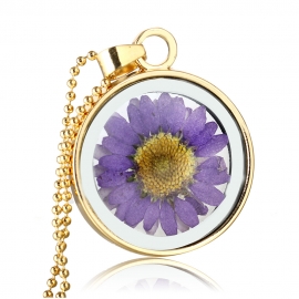 European and American purple chrysanthemum pendant natural plant herbarium fashion dried flower necklace ladies sweater chain