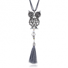 New fashion alloy owl diamond tassel sweater chain ladies fashion long necklace jewelry