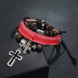 Beaded cross leather bracelet