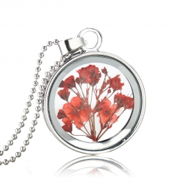 Forget-me-not scented dried flower necklace simple round embossed pendant mothers day floral fashion glass pendant