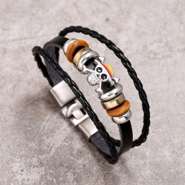 Punk braided leather bracelet simple multi-layer ghost head buckle bracelet