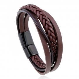 New retro cowhide bracelet multi-layer stainless steel braided leather bracelet bracelet