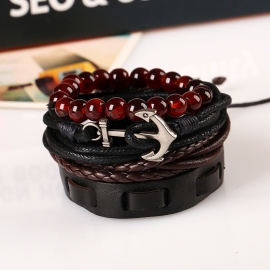 Simple retro woven anchor leather cowhide bracelet bracelet leather bracelet multi-layer suit nautical bracelet